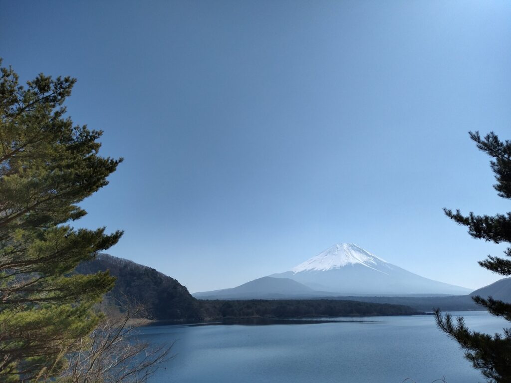 本栖みちから本栖湖越しの富士山。何度見ても最高。