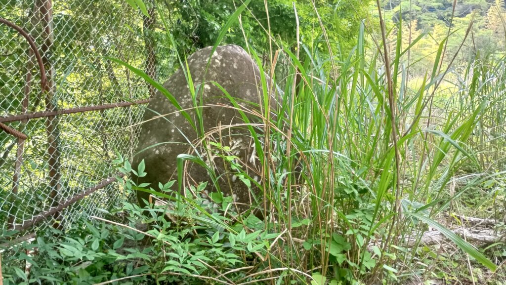 敷地内に見当たるそれらしいものは、中学校跡と掘られたこの石だけ。